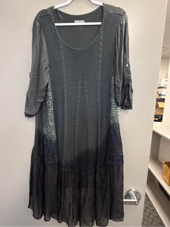 M Made In Italy Dresses & Skirts - Made in Italy Black Boho Dress Silk‎ Blend Lace Panel Tiered Midi Dress